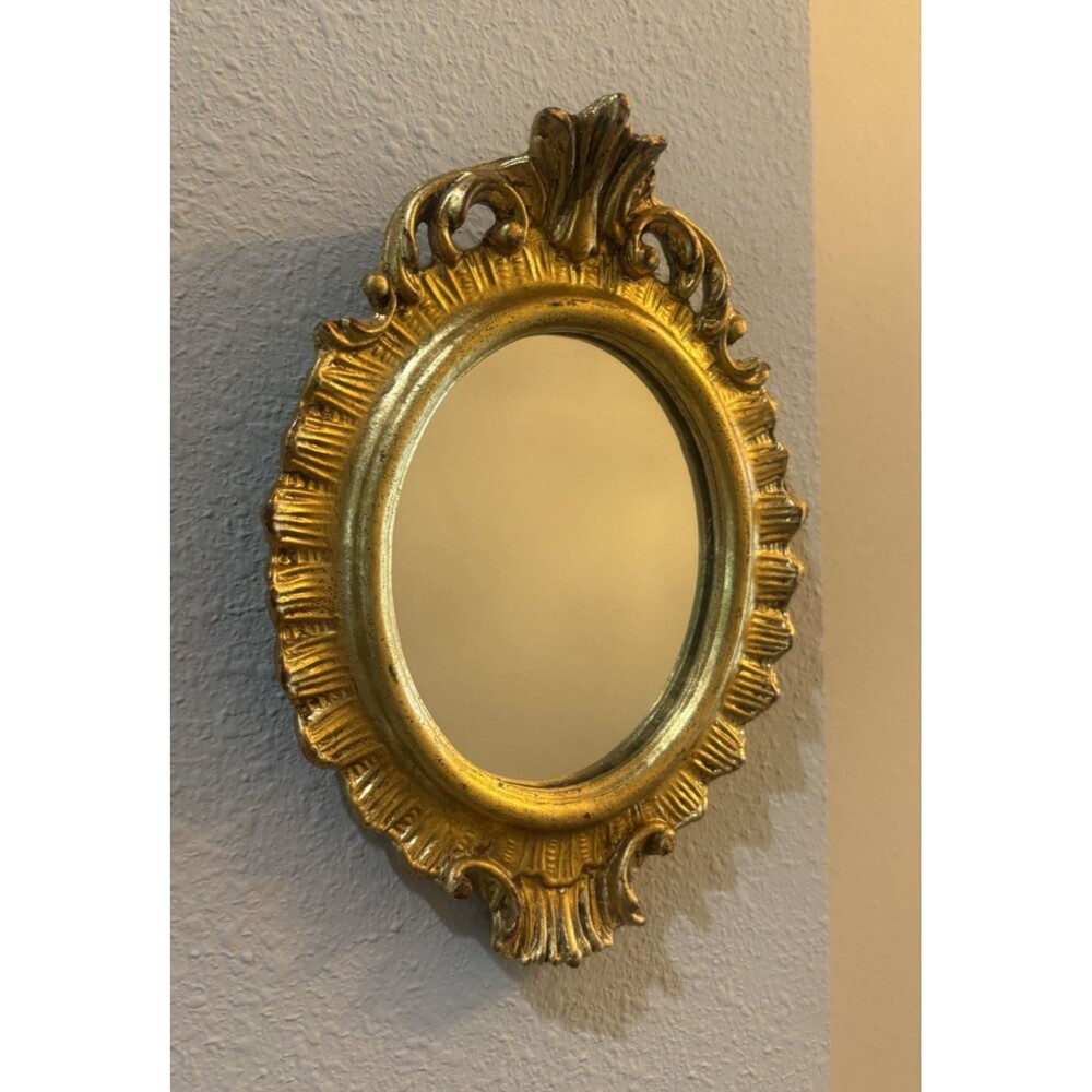 Vintage Small Gold Gilt Florentine Mirror Hollywood Regency Italy 8.5X6 Inches